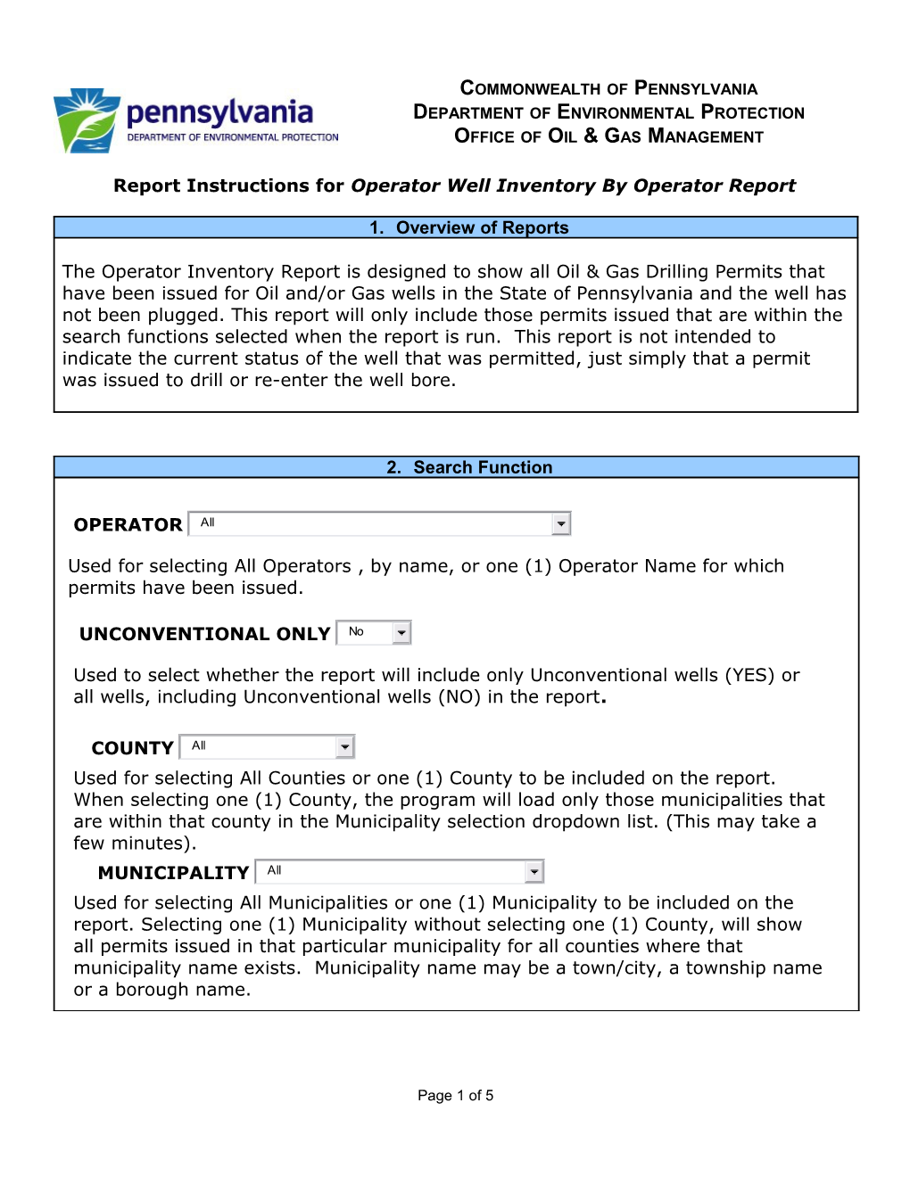Report Instructions for Operator Well Inventoryby Operatorreport