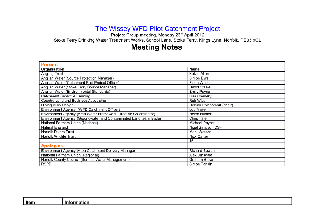 The Wissey WFD Pilot Catchment Project