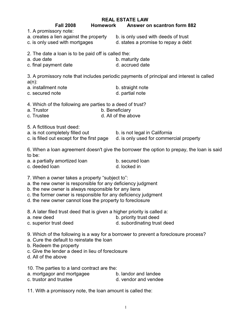 Real Estate Law - Chapter 12 Questions