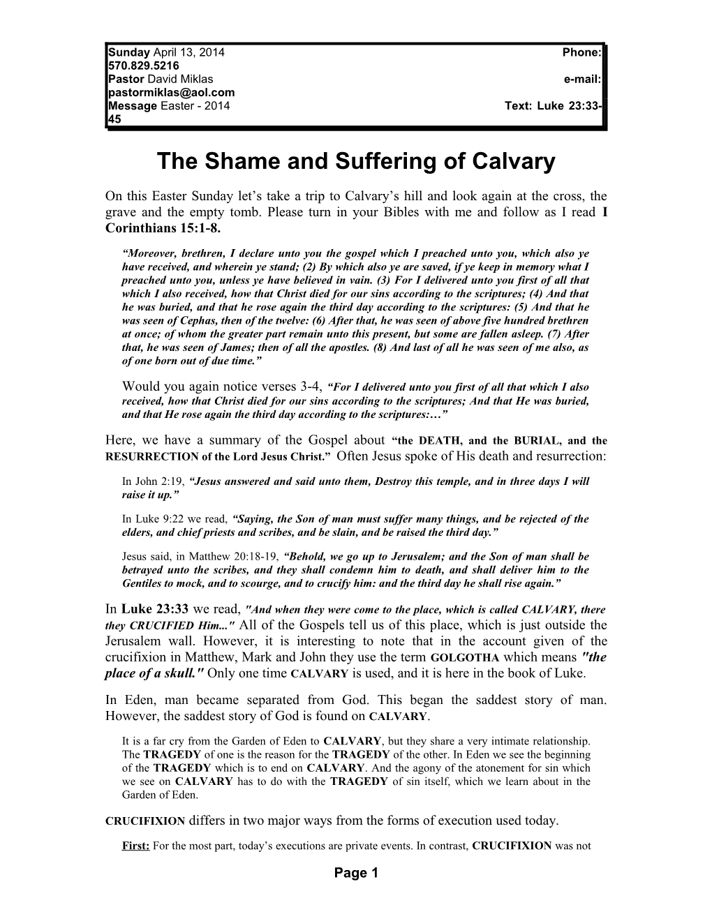 The Shame and Suffering of Calvary