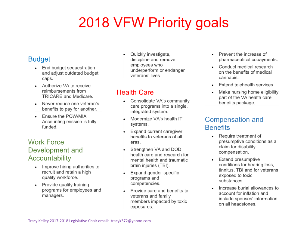 2018 VFW Priority Goals