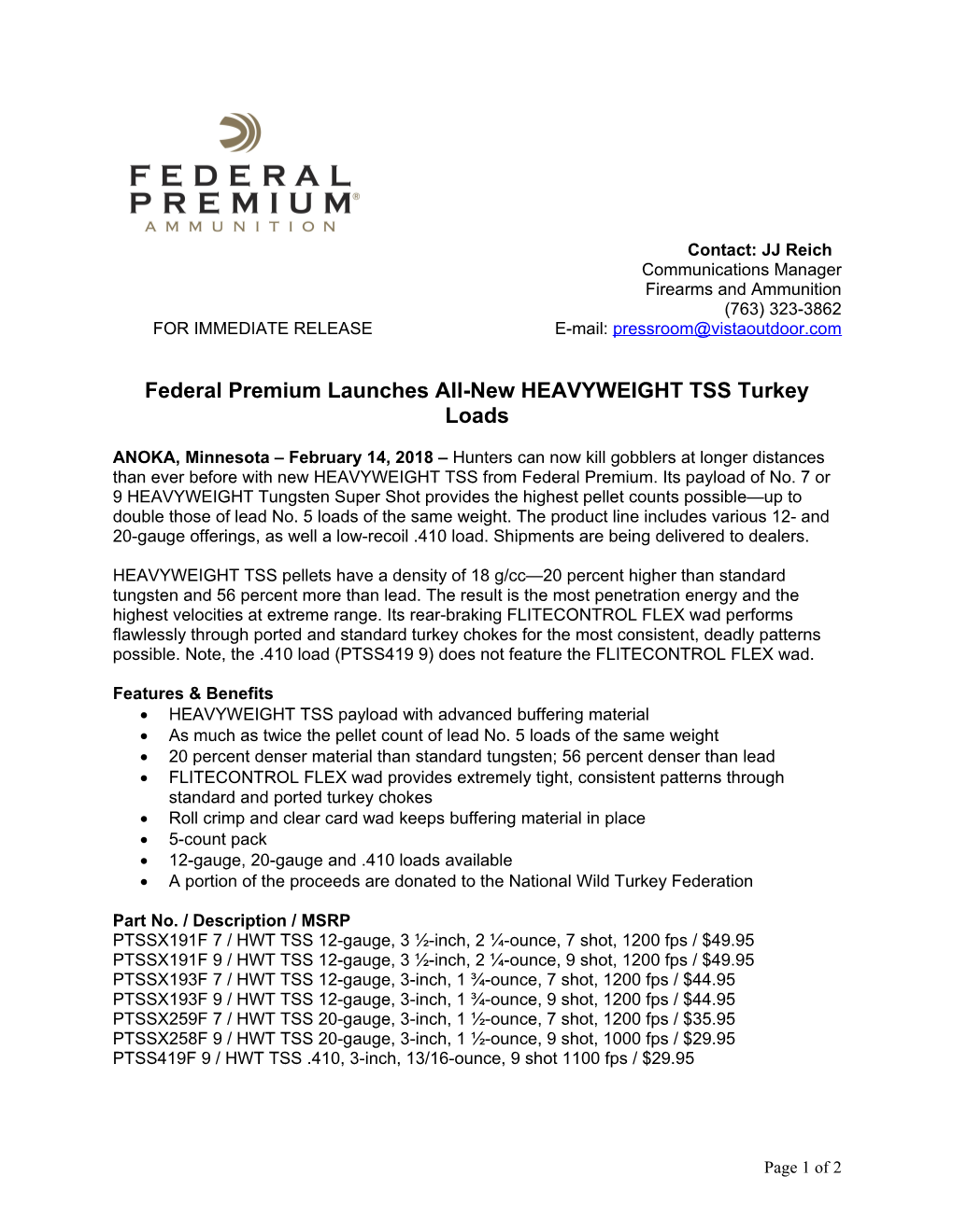 Federal Premium Launches All-New HEAVYWEIGHT TSS Turkey Loads