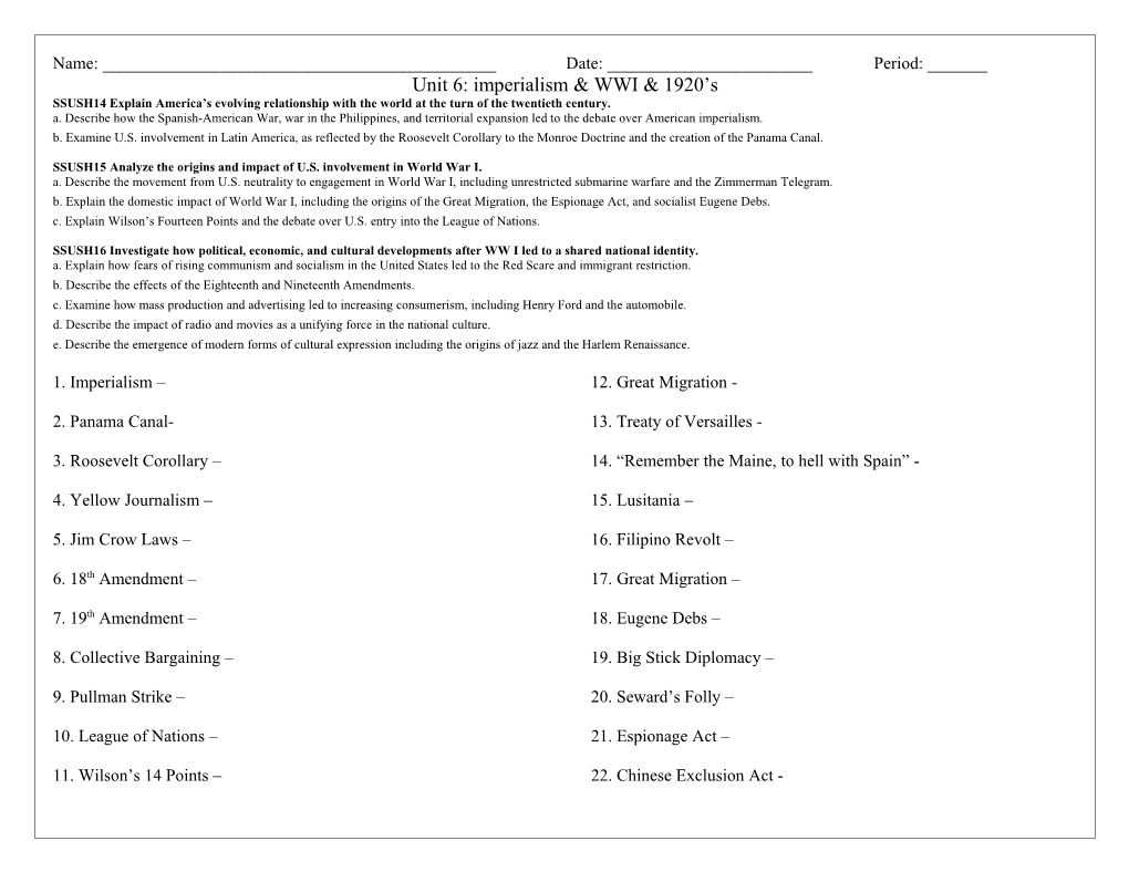 SSUSH14 Explain America S Evolving Relationship with the World at the Turn of the Twentieth