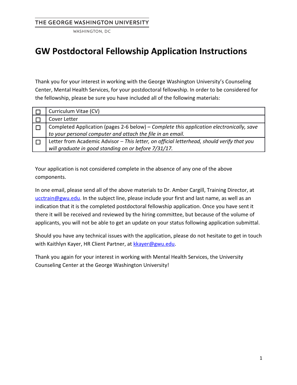 GW Postdoctoral Fellowship Application Instructions