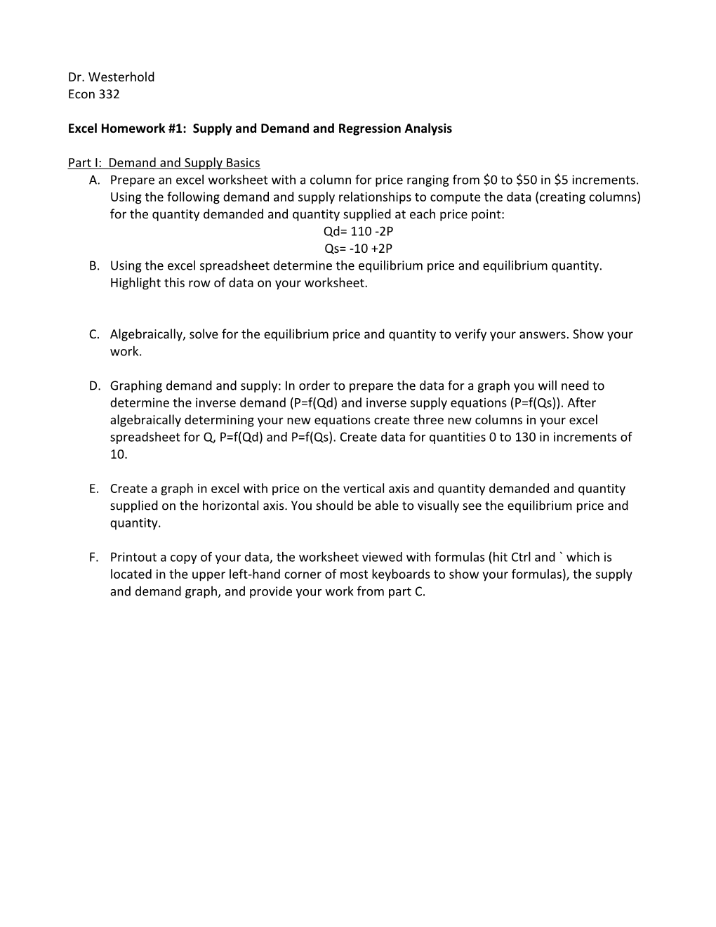 Excel Homework #1: Supply and Demand and Regression Analysis