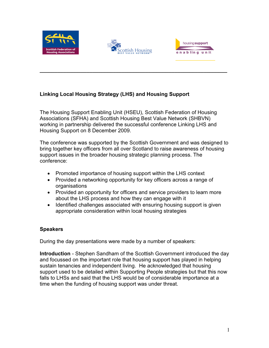Linking Local Housing Strategy (LHS) and Housing Support
