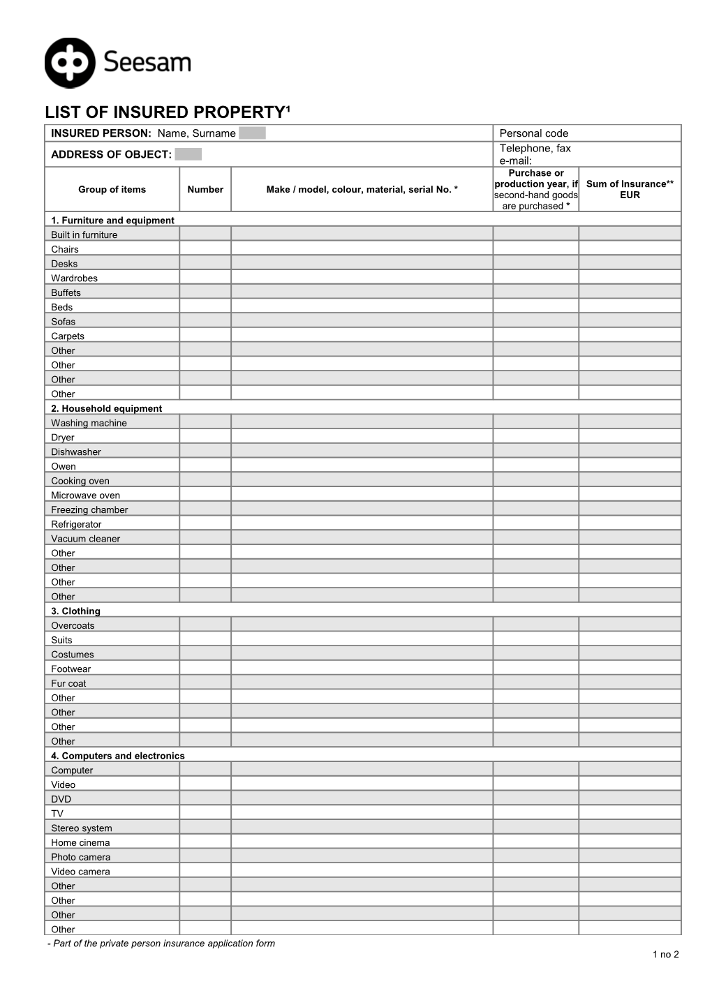 List of Insured Property