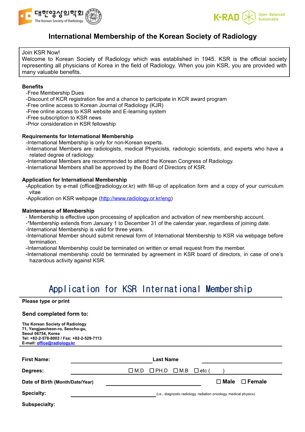 International Membership of the Korean Society of Radiology