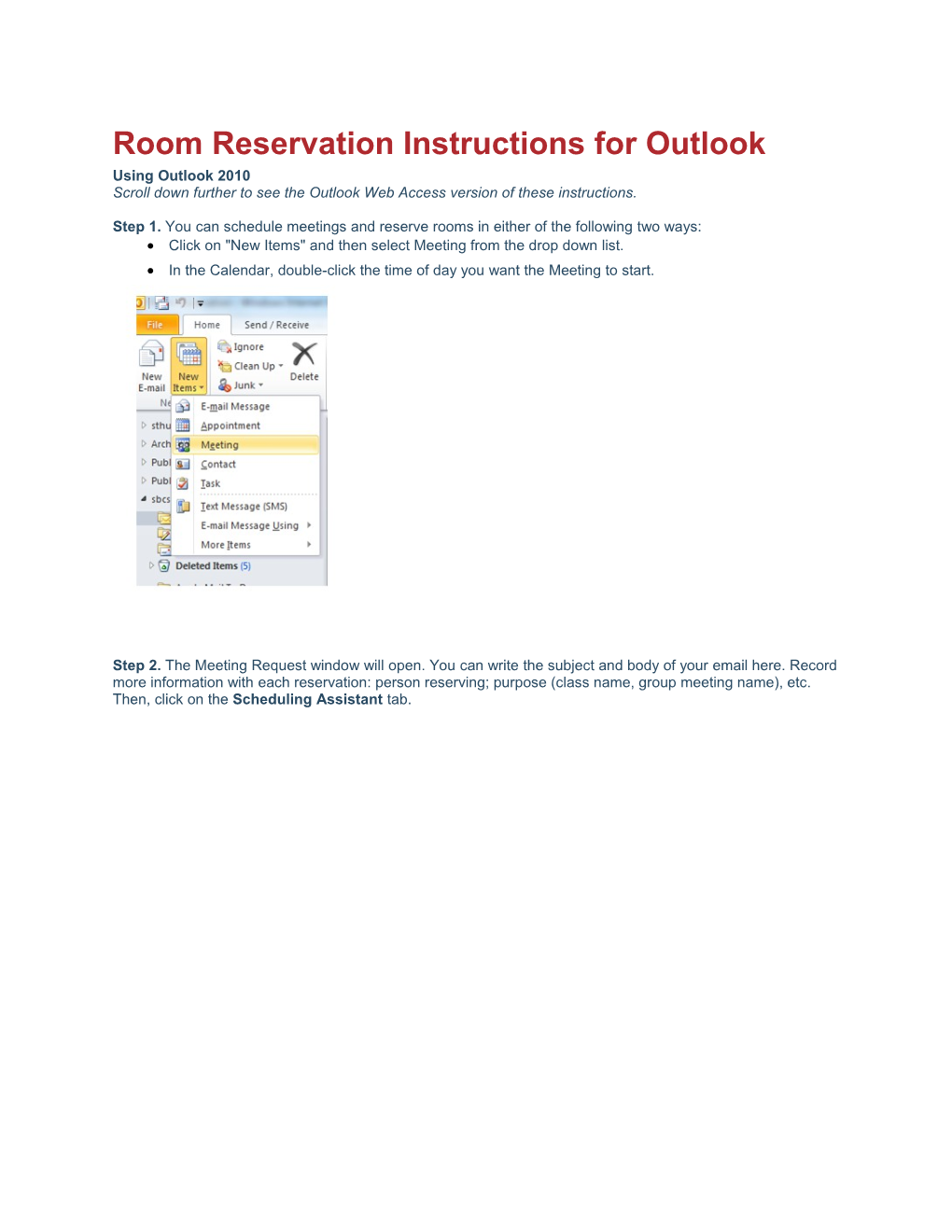 Room Reservation Instructions for Outlook