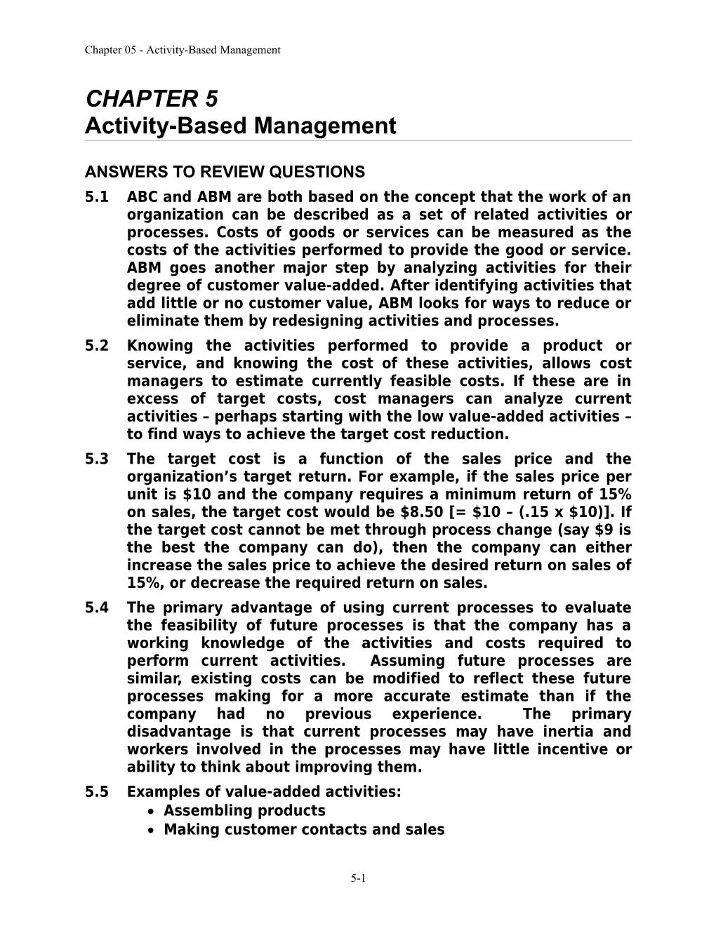 Chapter 05 - Activity-Based Management