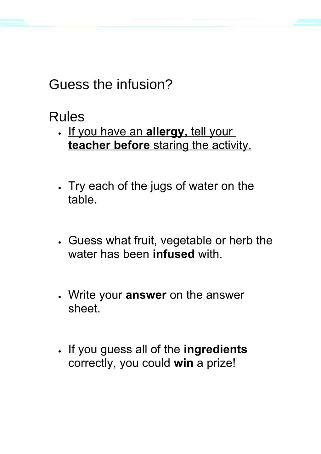Guess the Infusion Teachers Notes