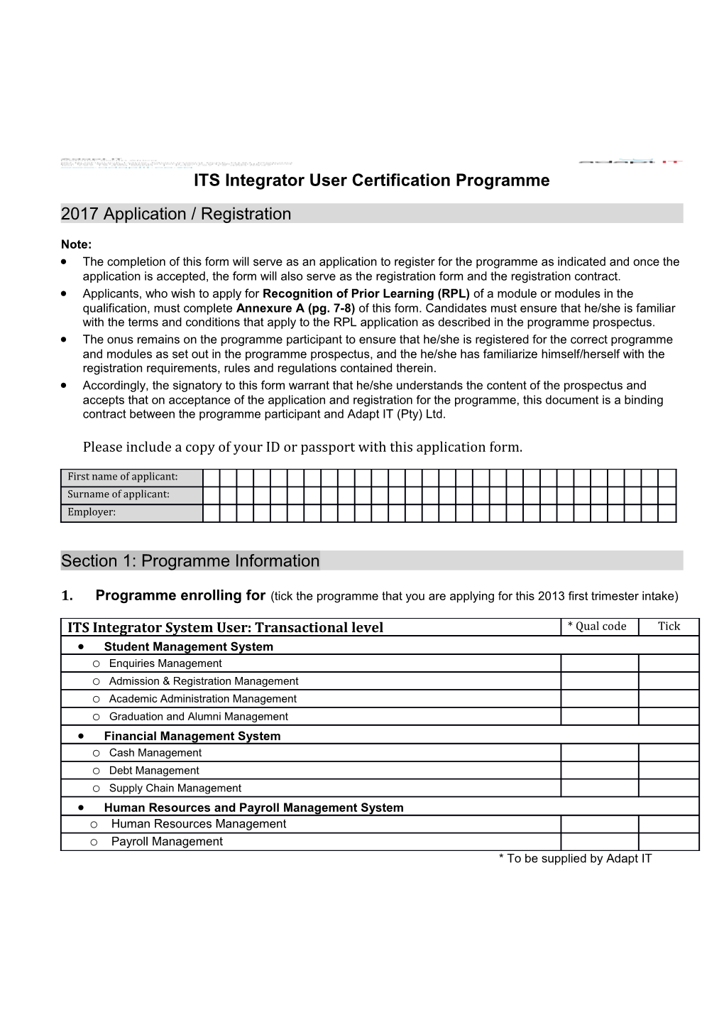 ITS Integrator User Certification Programme