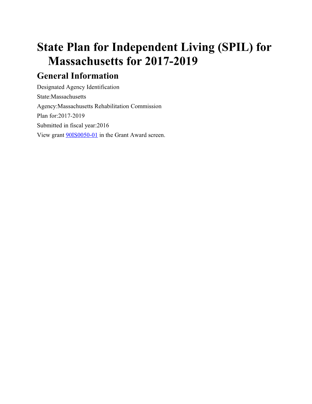 State Plan for Independent Living (SPIL) for Massachusetts for 2017-2019