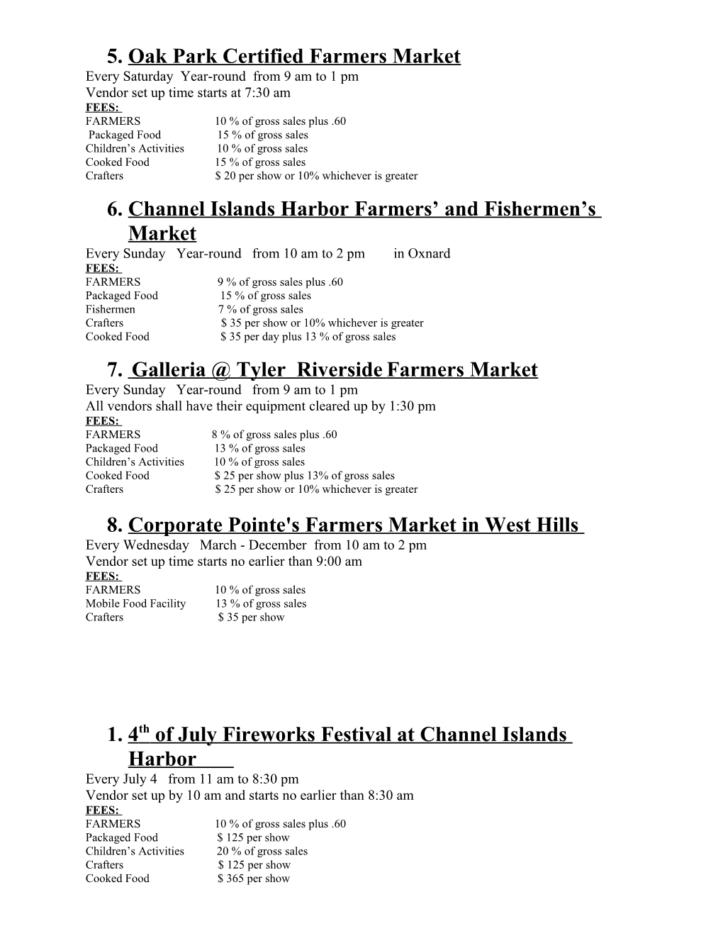 FMOCIH Inc/Coastal Pacific LLC MARKETS FEES