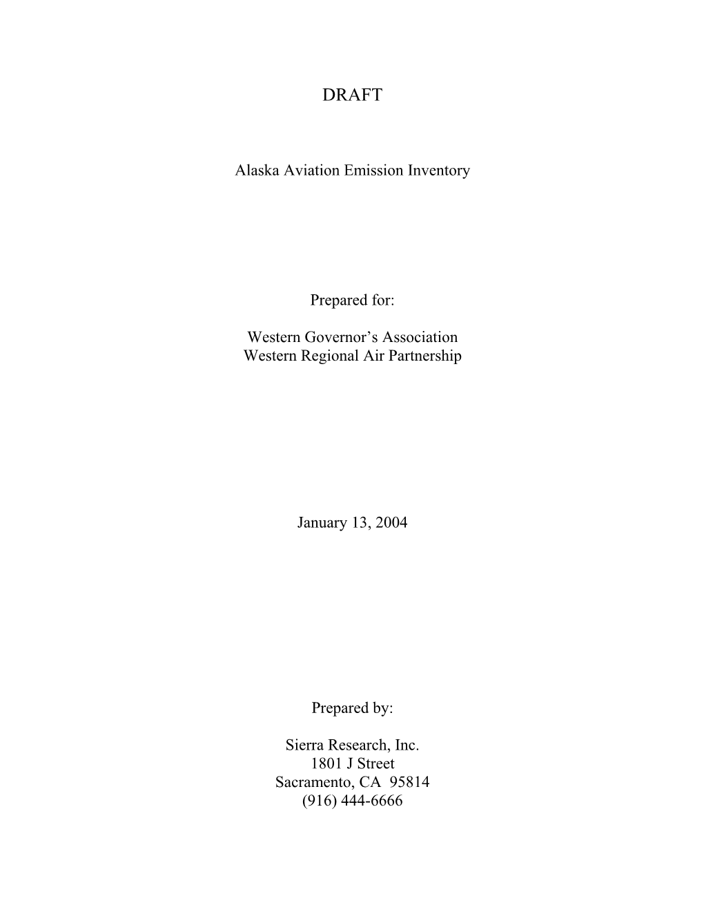 Alaska Aviation Emission Inventory