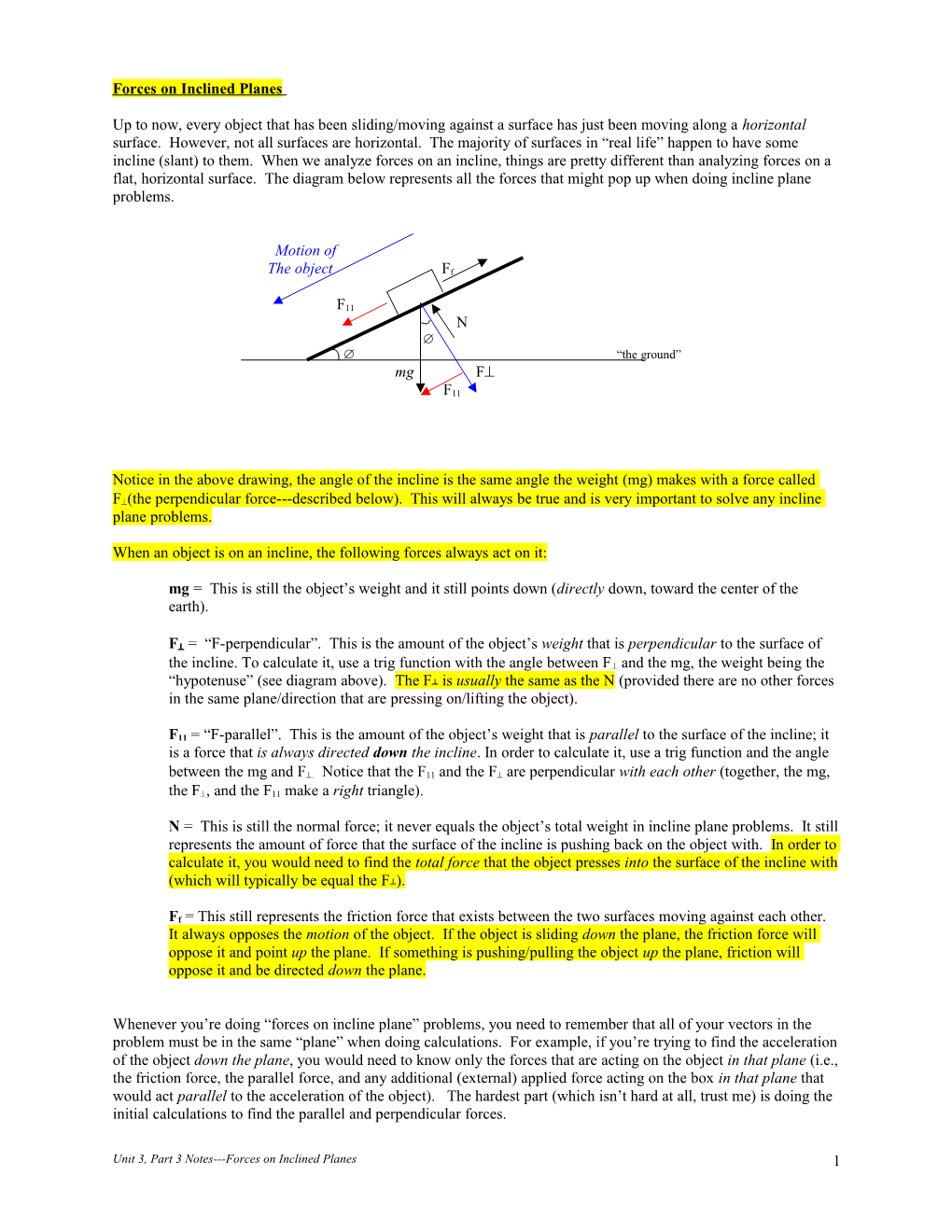 Unit 2 Part 3 Forces on Inclined Planes Notes
