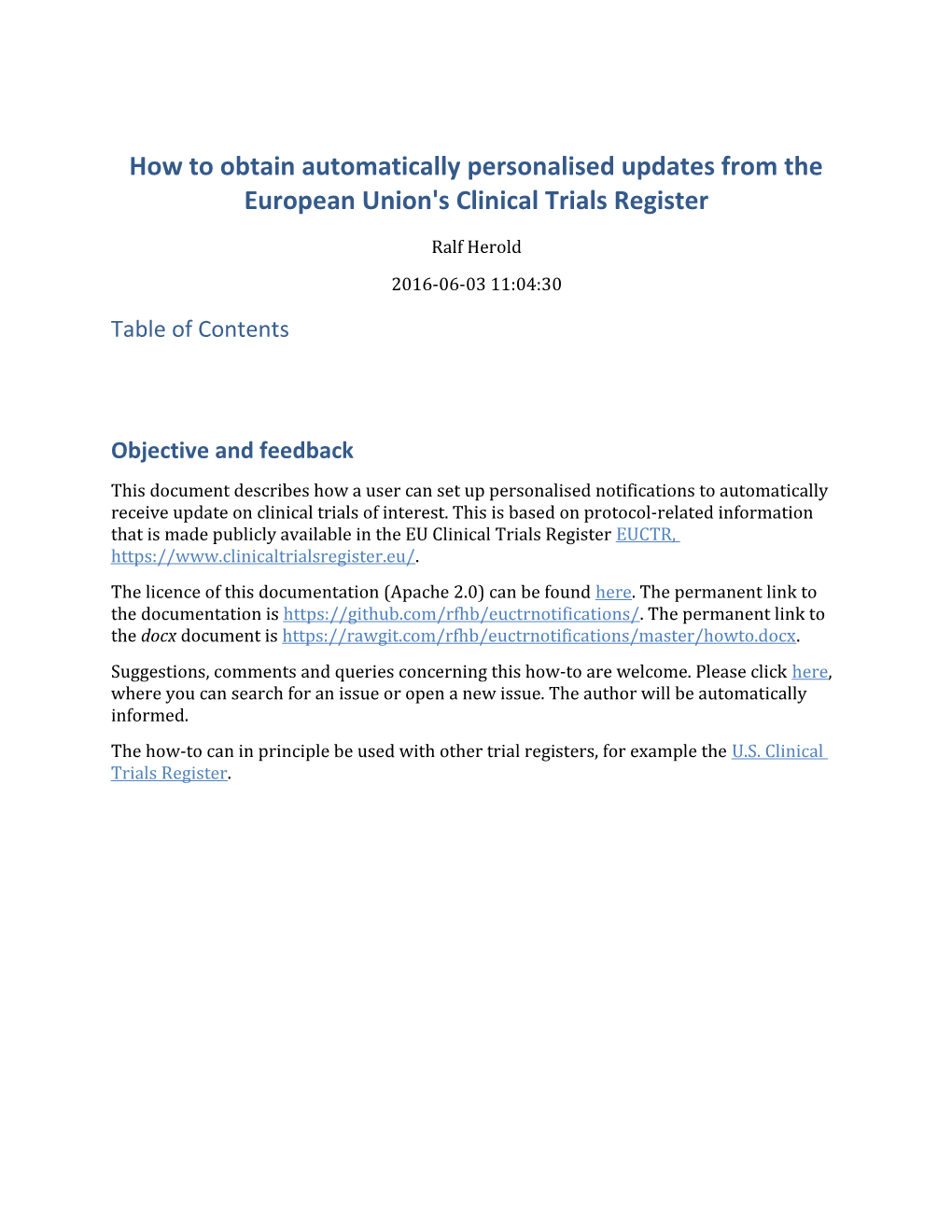 How to Obtain Automatically Personalised Updates from the European Union's Clinical Trials