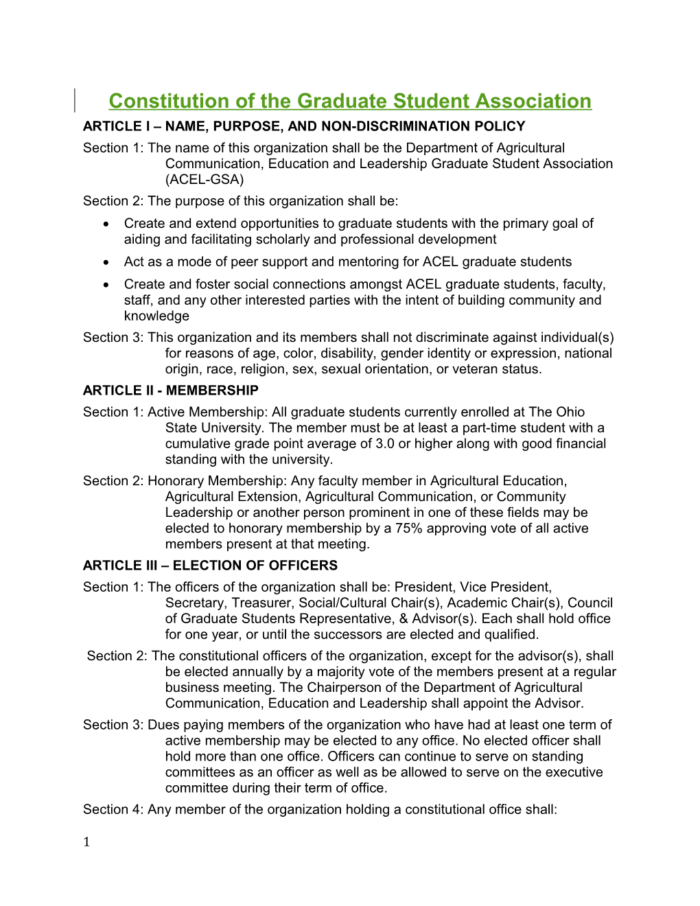 Constitution of the Graduate Student Association