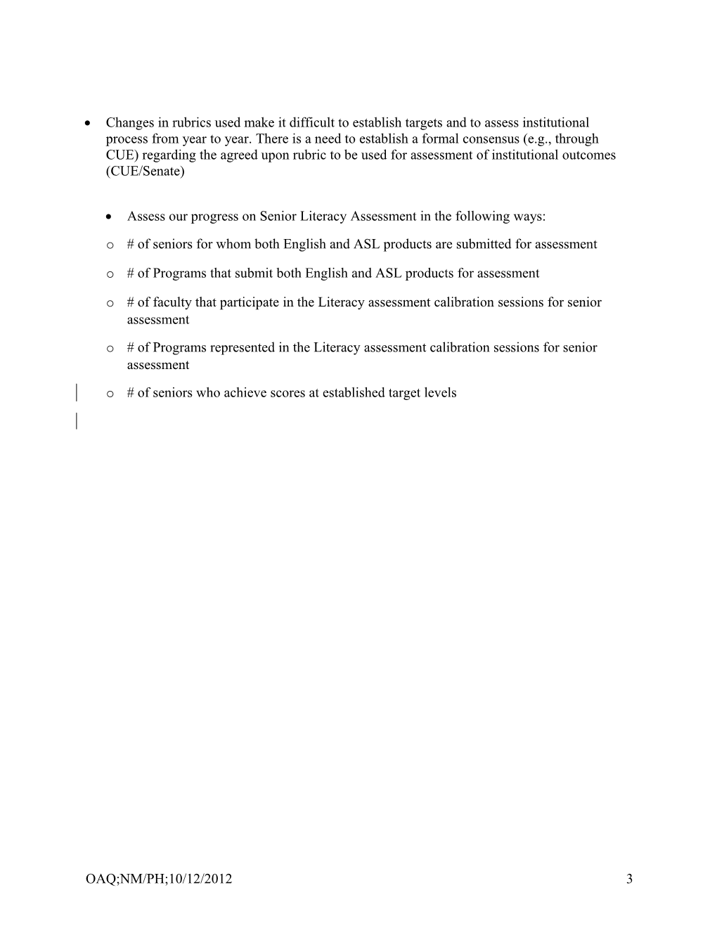 Executive Summary of the 2012 Senior Literacy Assessment