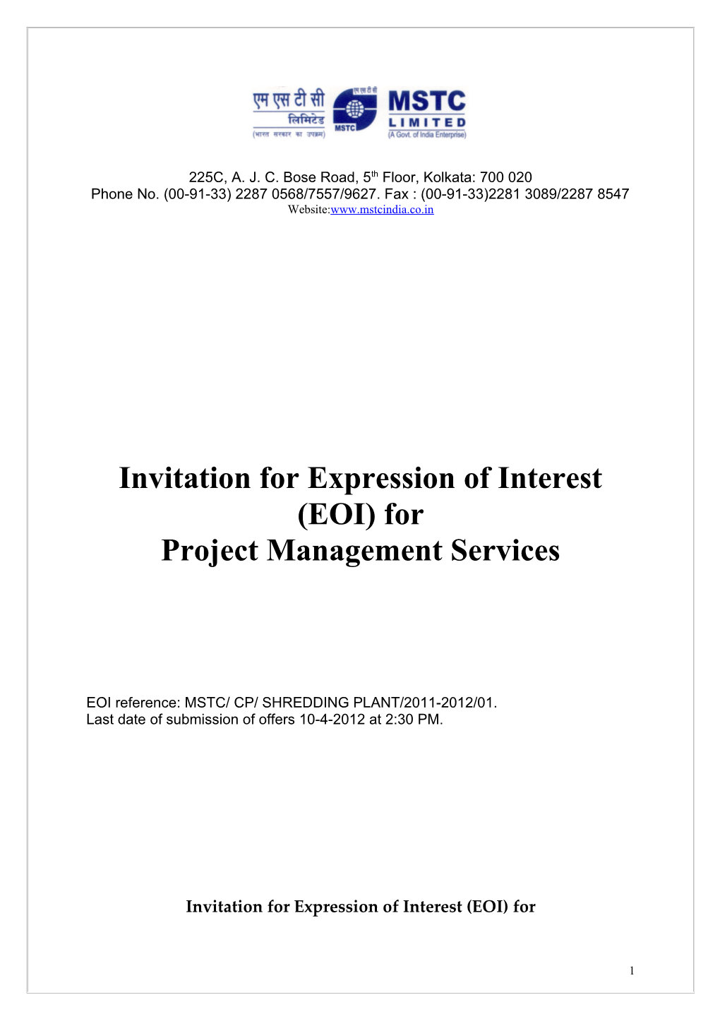 Invitation for Expression of Interest (EOI) For