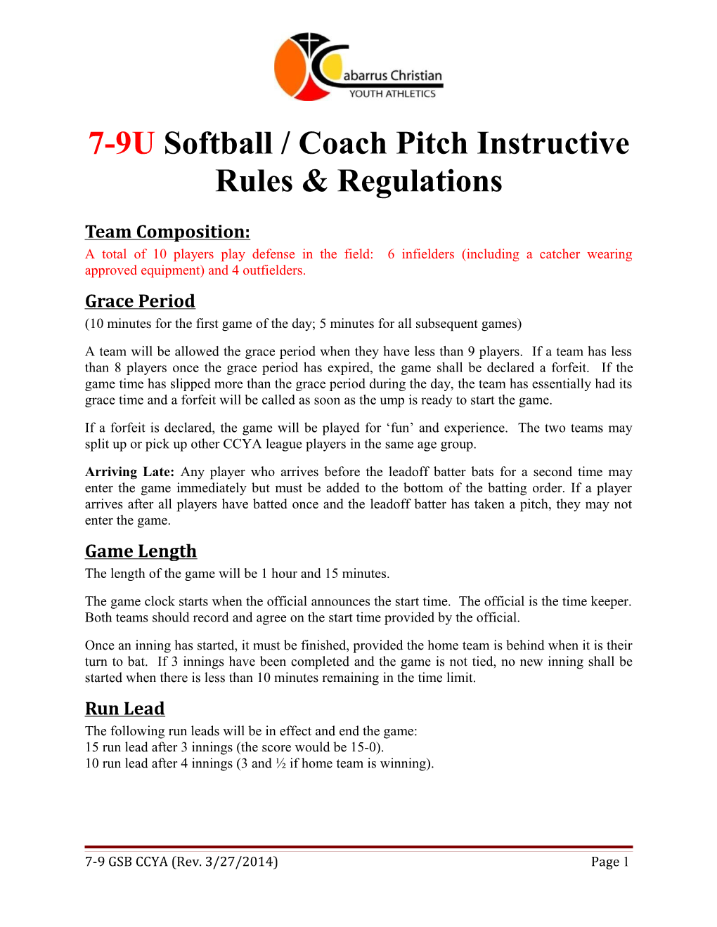 7-9U Softball / Coach Pitch Instructive