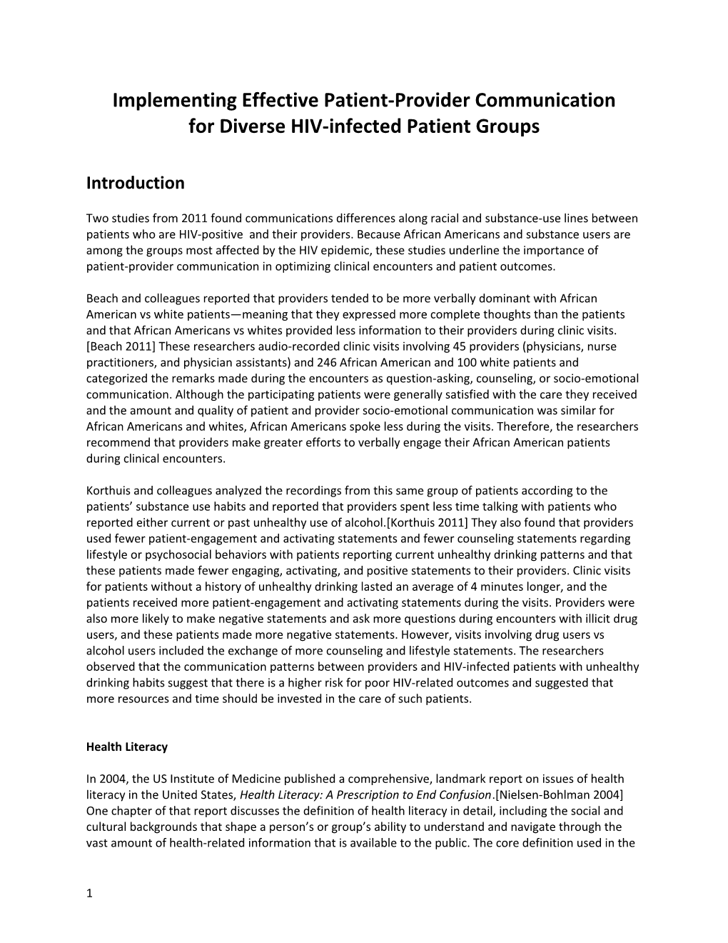 Implementing Effective Patient-Provider Communication for Diverse HIV-Infected Patient Groups