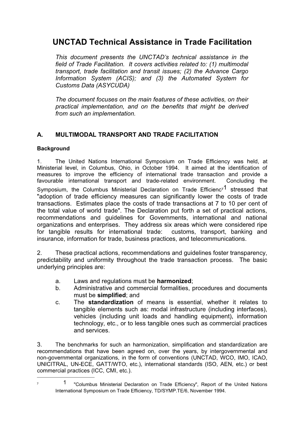 UNCTAD Technical Assistance in Trade Facilitation