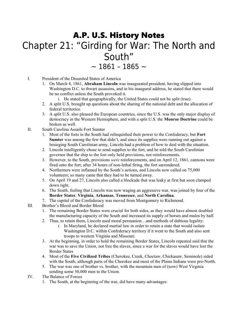 Chapter 21: Girding for War: the North and South