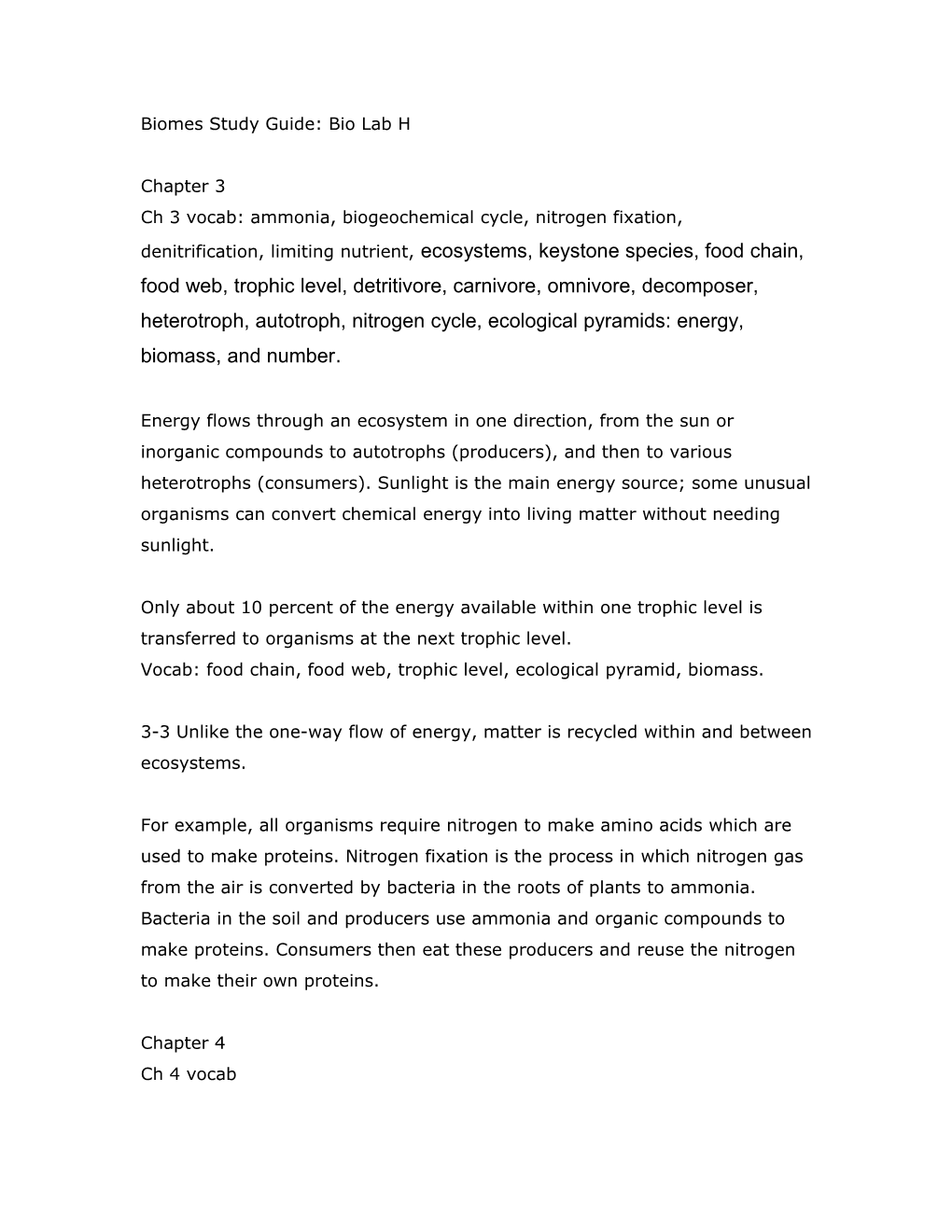 Biomes Study Guide: Bio Lab H