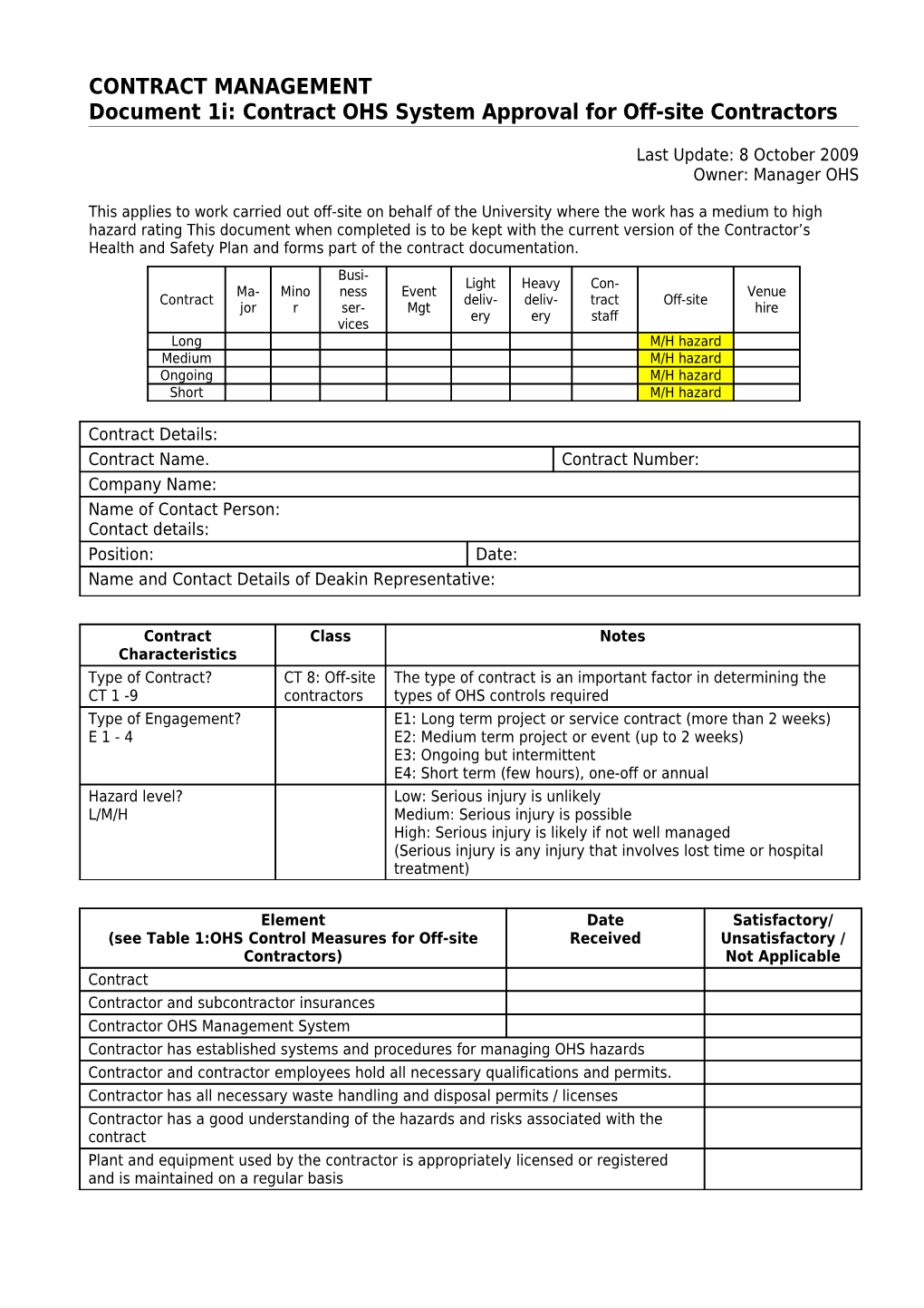 Contract OHS System Approval for Off-Site Contractors