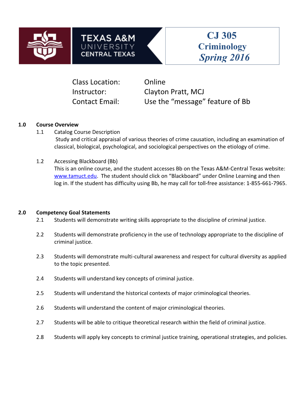 Page 1 Syllabus for CJ305: Criminology