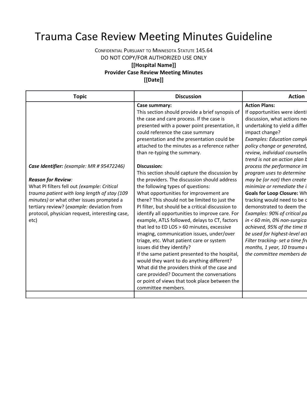 Sample Provider Case Review Meeting Minutes