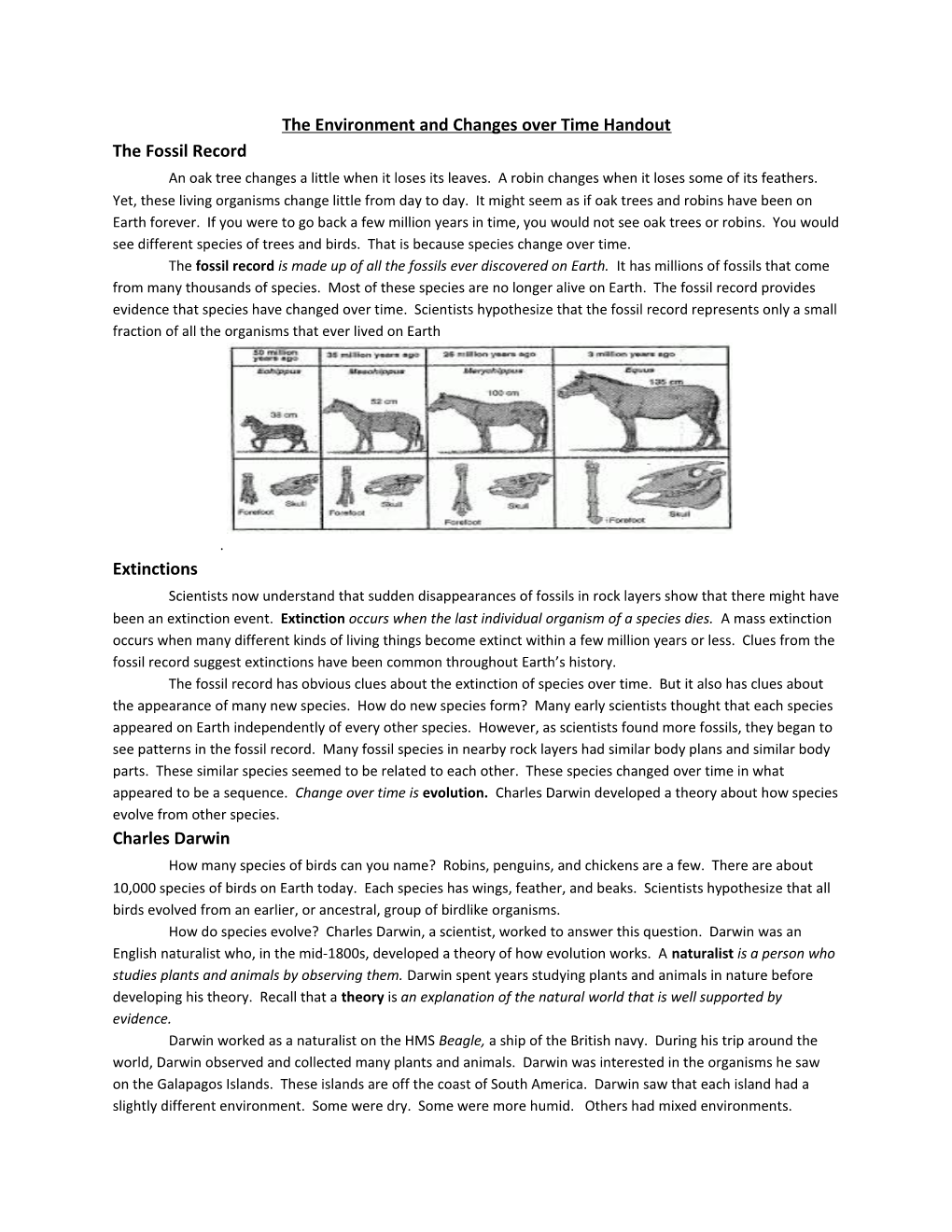 The Environment and Changes Over Time Handout