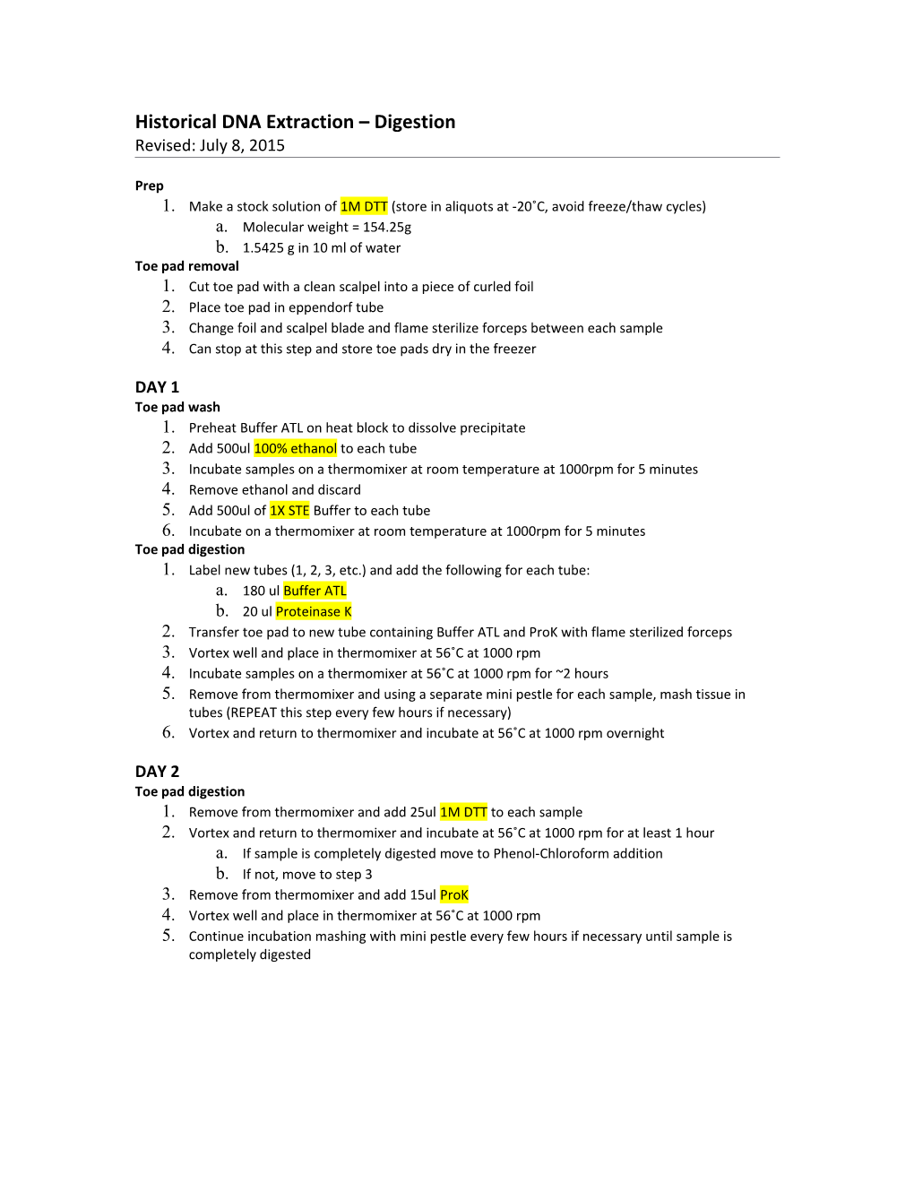 Historical DNA Extraction Digestion