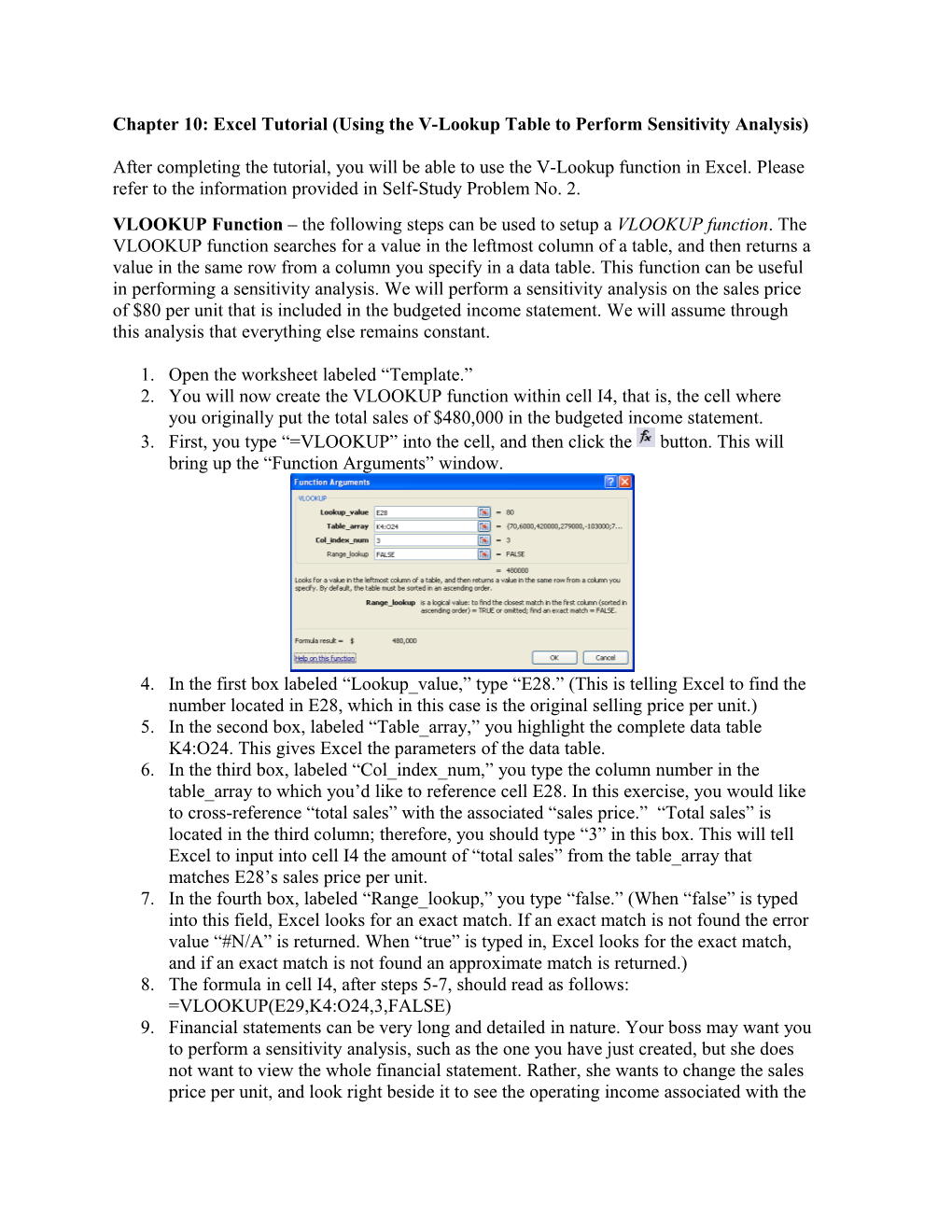 Chapter 8: Excel Learning Problem (Self-Study Problem)