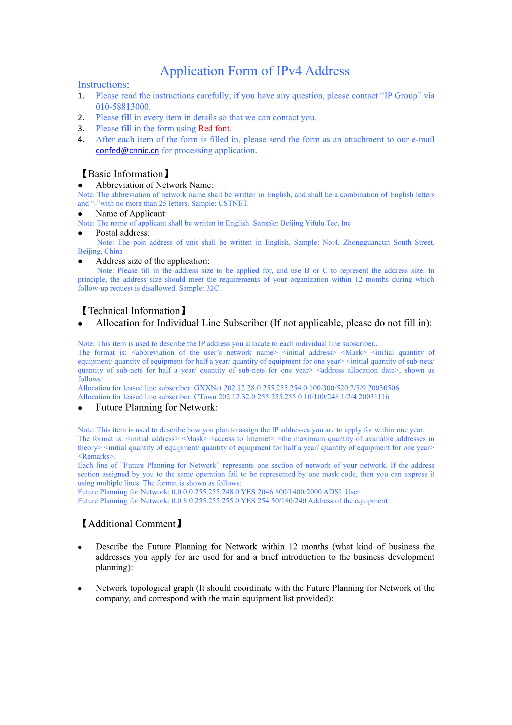 Application Form of Ipv4 Address