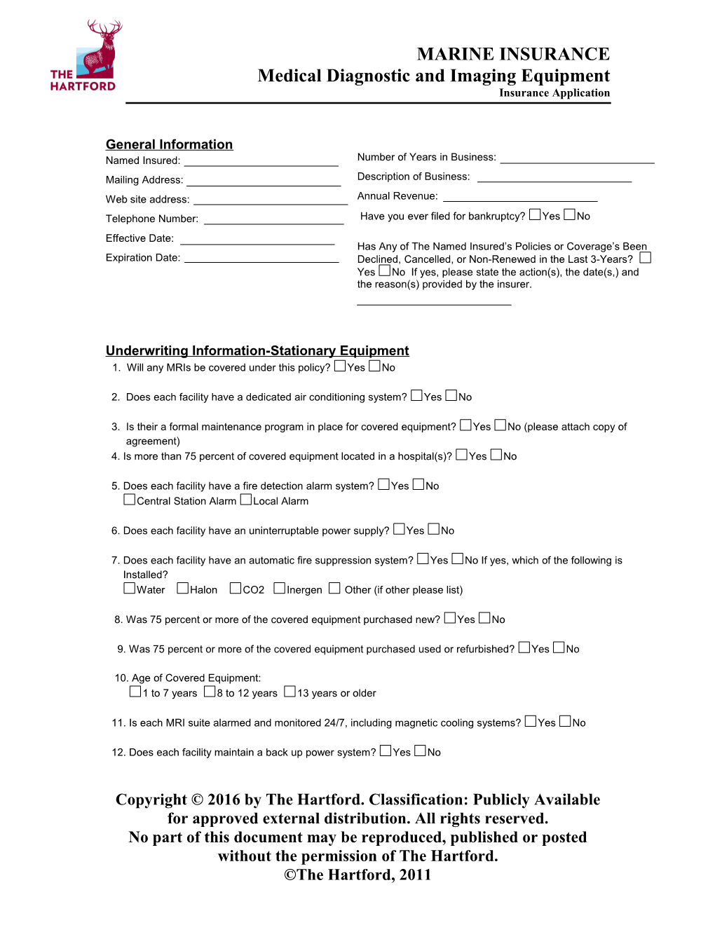 Marine Medical Diagnostic & Imaging Equipment Insurance Application