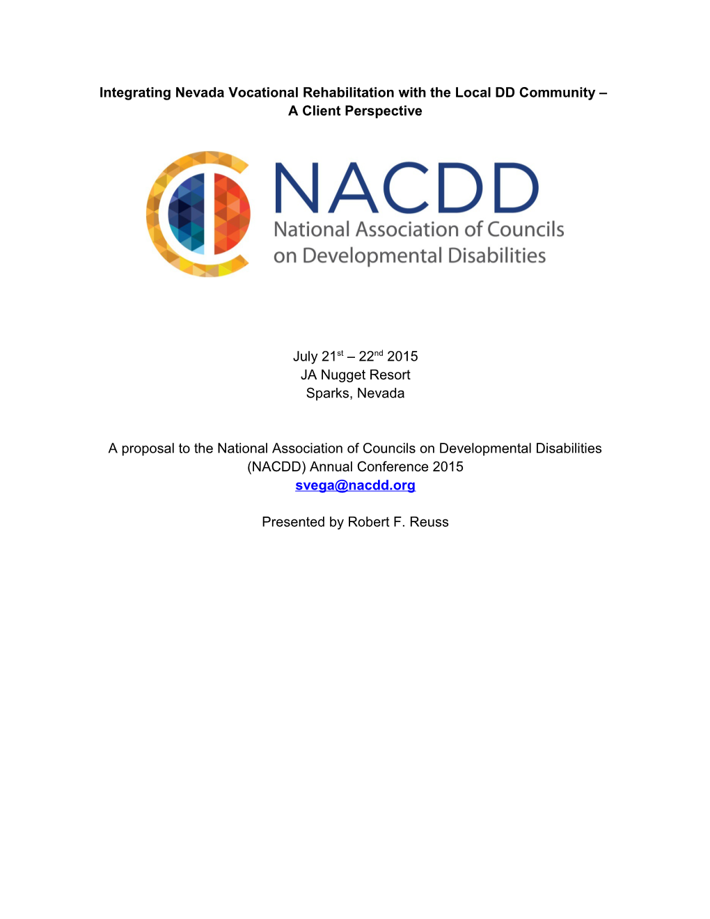 Integrating Nevada Vocational Rehabilitation with the Local DD Community