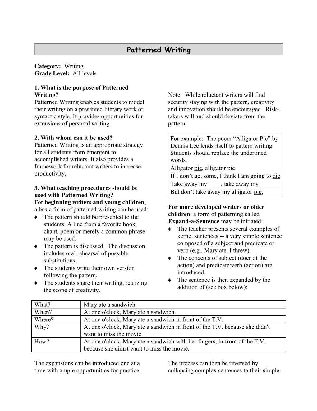 1. What Is the Purpose of Patterned Writing?