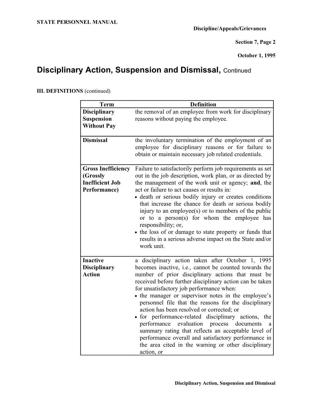 Disciplinary Action, Suspension and Dismissal