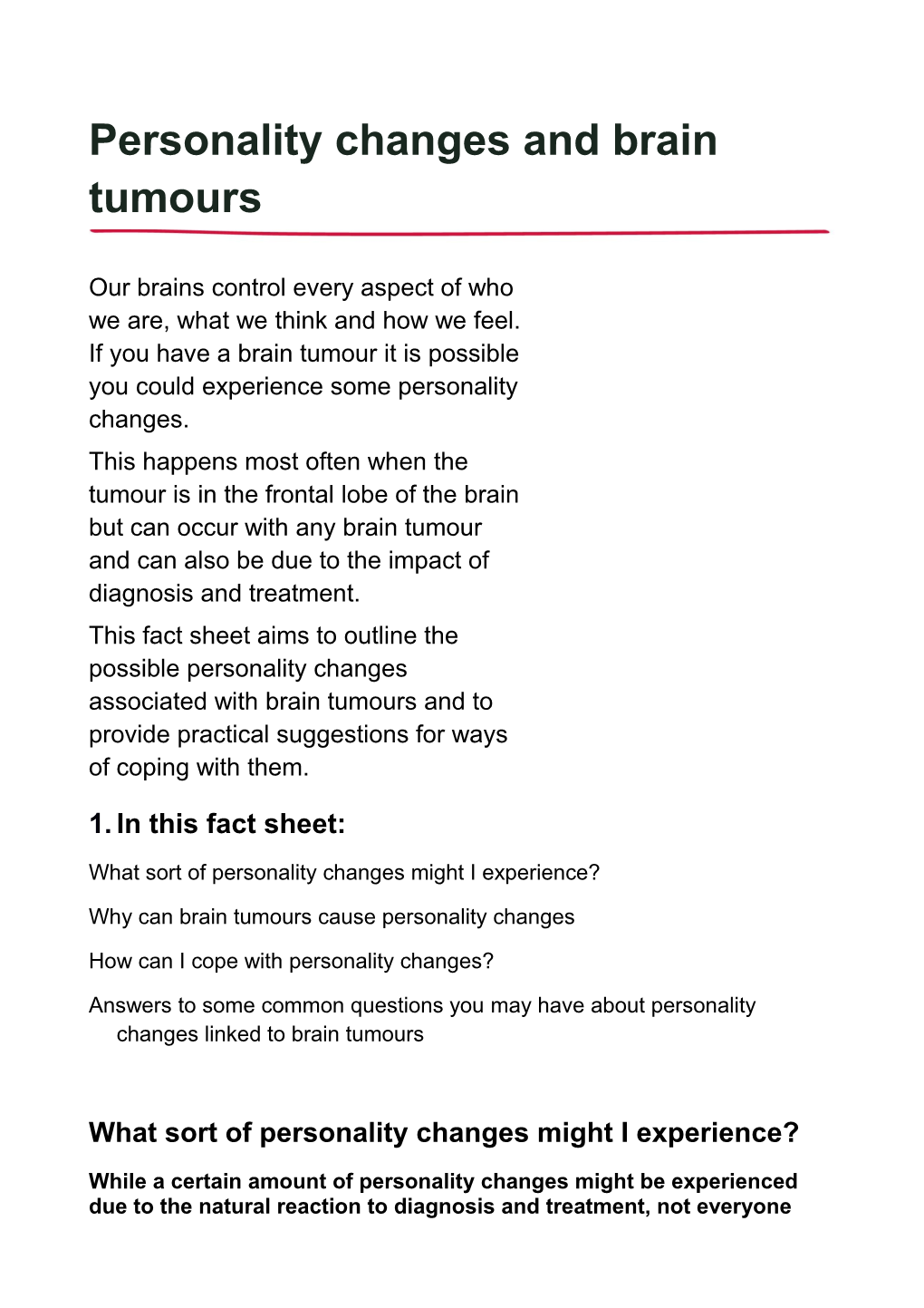 Personality Changes and Brain Tumours