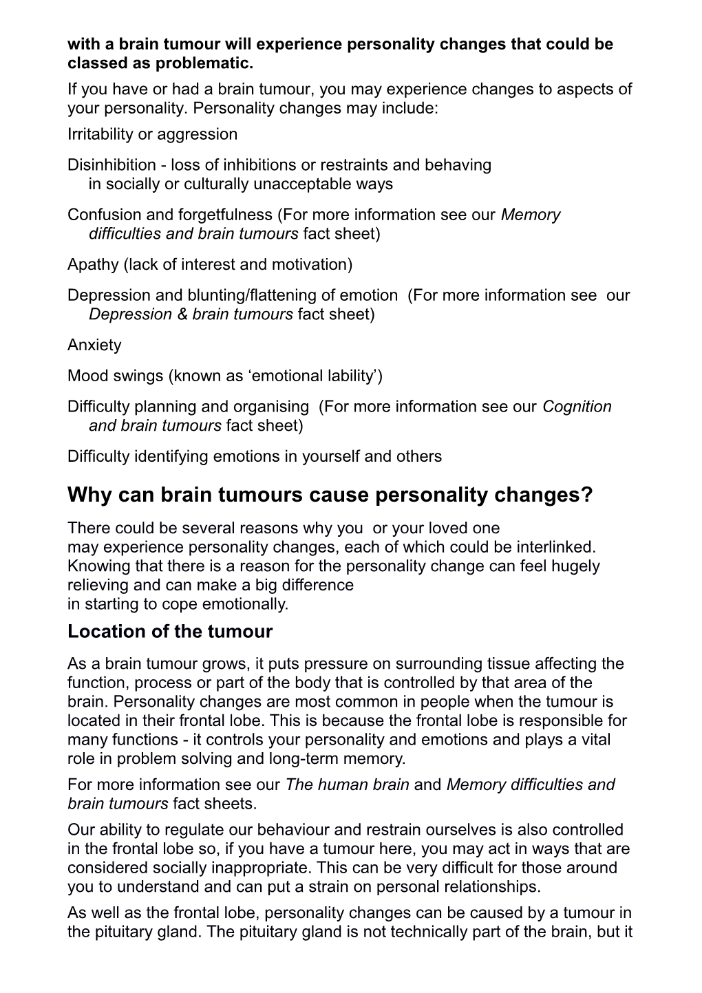 Personality Changes and Brain Tumours