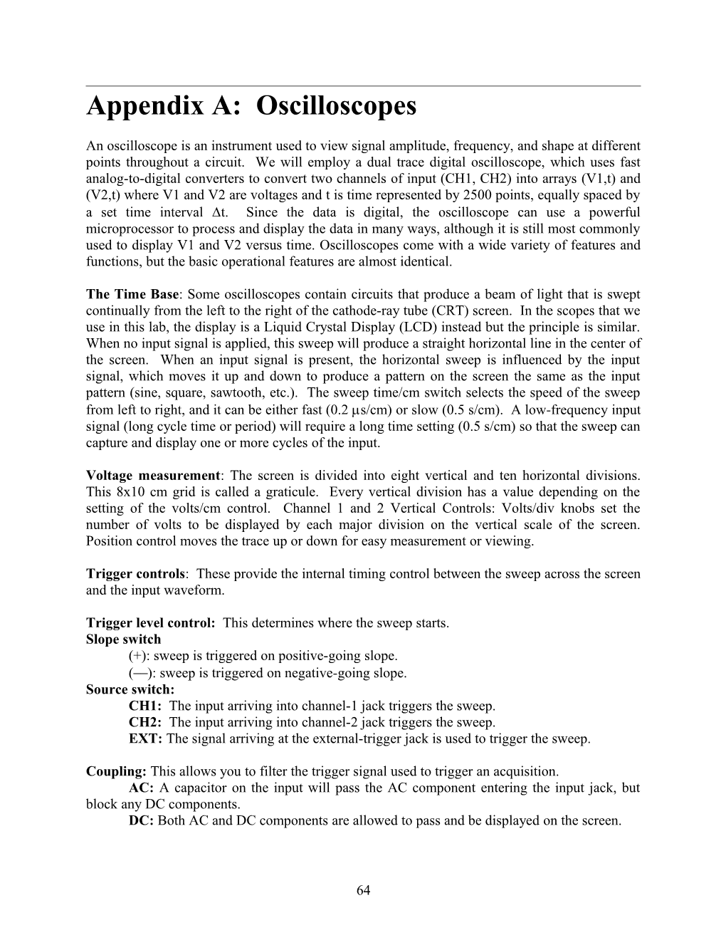 Appendix A: Oscilloscopes