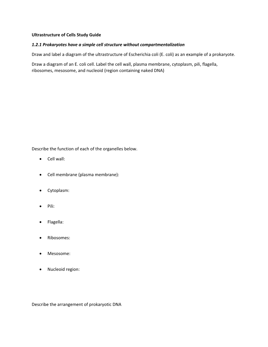 Ultrastructure of Cells Study Guide