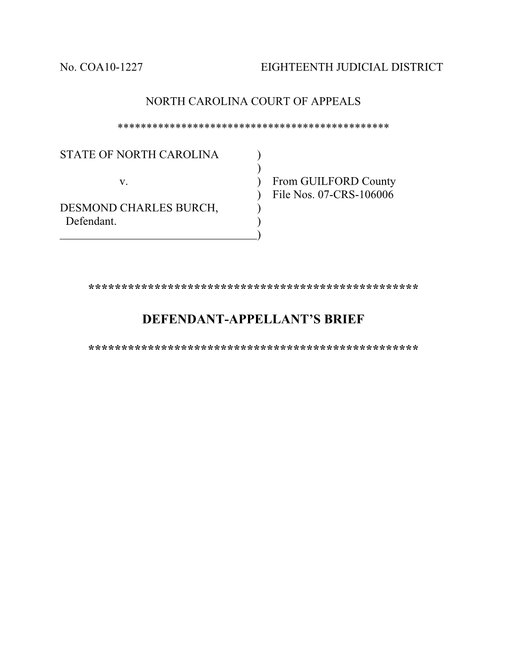 No. COA10-1227EIGHTEENTH JUDICIAL DISTRICT