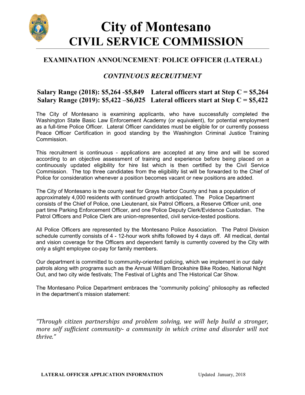 Examination Announcement: Police Officer (Lateral)