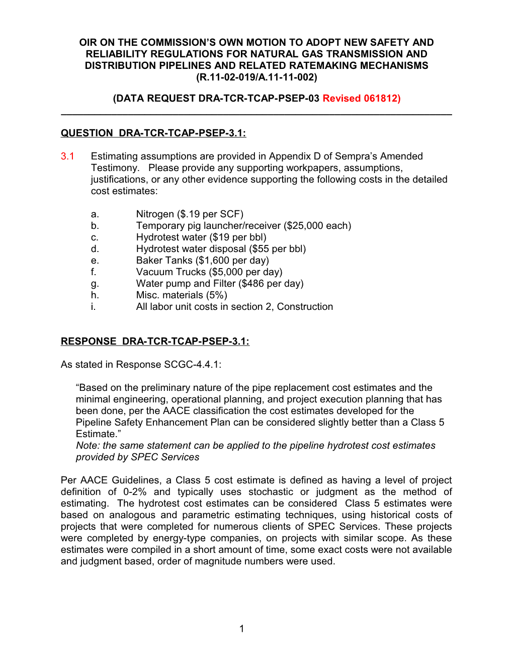 DATA REQUEST DRA-TCR-TCAP-PSEP-03 Revised 061812