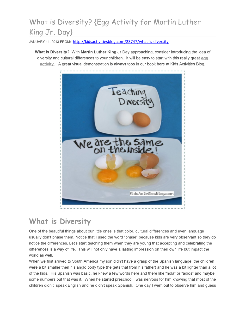 What Is Diversity? Egg Activity for Martin Luther King Jr. Day