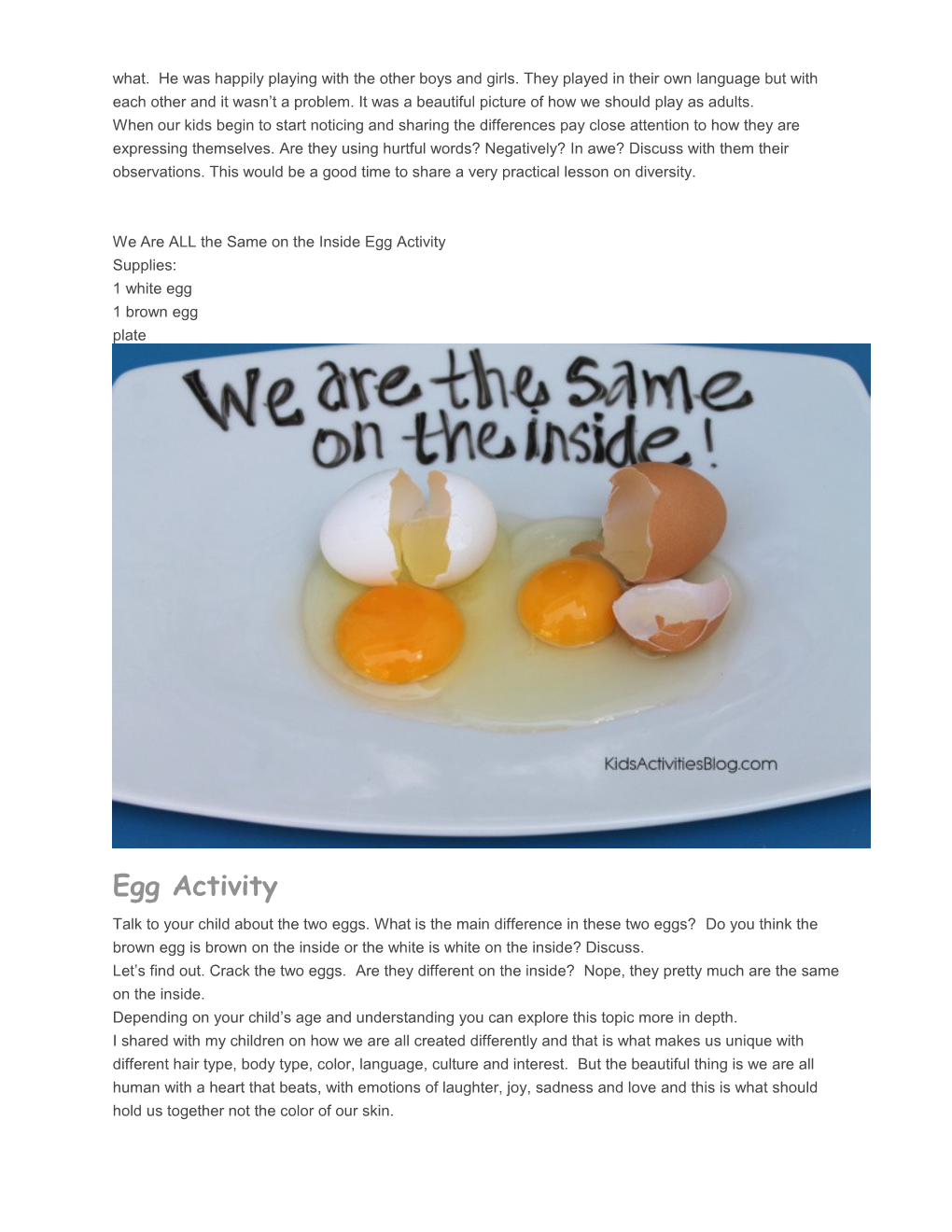 What Is Diversity? Egg Activity for Martin Luther King Jr. Day