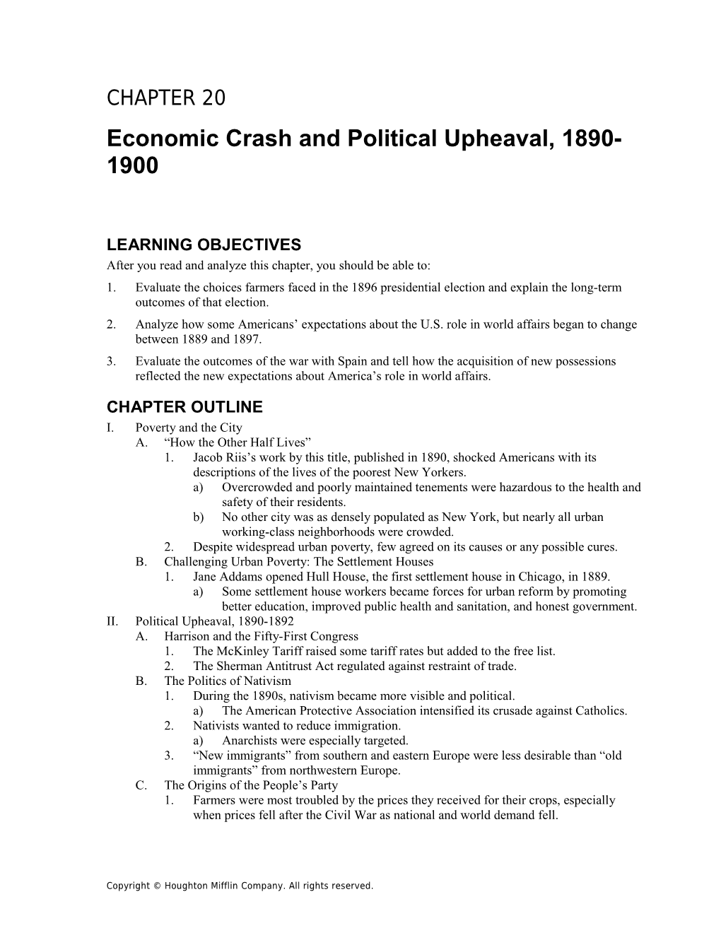 Chapter 20: Economic Crash and Political Upheaval, 1890-1900 1